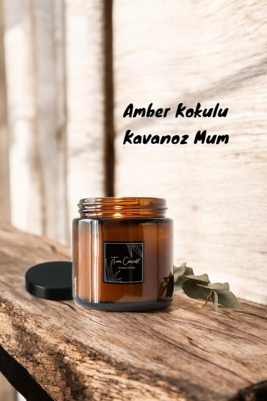 %100 Soya Özel Tasarım Amber Kokulu Kavanoz Mum