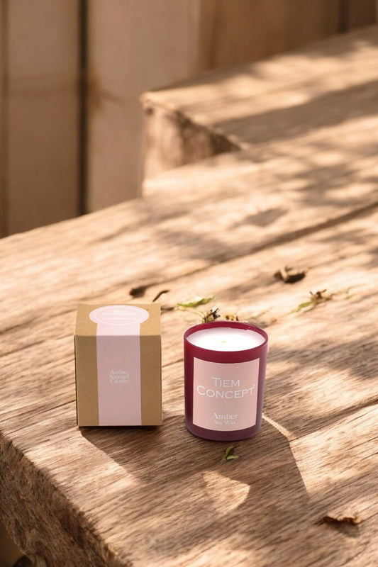 %100 Soya Mum Amber Kokulu Bordo Renkli Kutulu Bardak mum