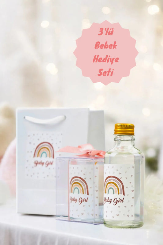 Kişiye Özel Bebek Hediyelik Doğum ve Doğum günü Çantalı Kolonya ve Mum Seti 10'lu