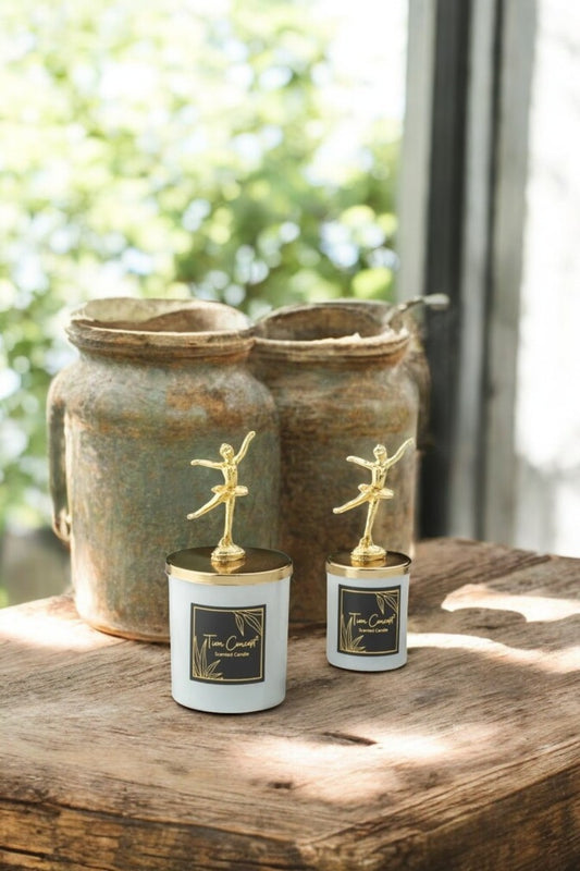 Dekoratif Özel Tasarım Gold Balerin Başlı Beyaz 2'li Bardak Mum Seti