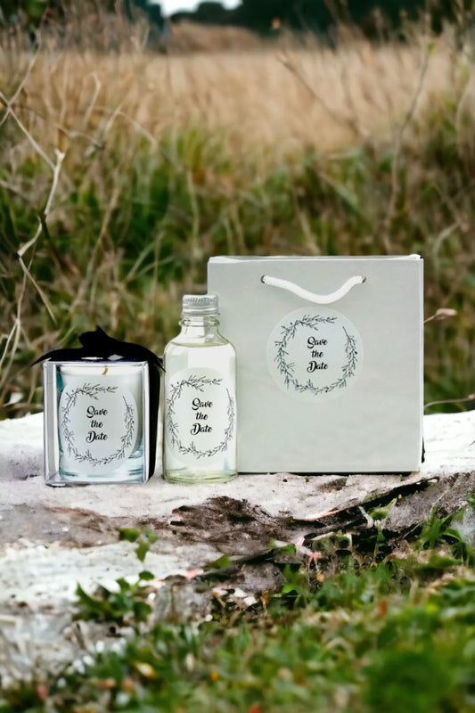 Kişiye Özel Nikah şekeri Baskılı Çantalı Kolonya ve Bardak Mum Seti 10'lu