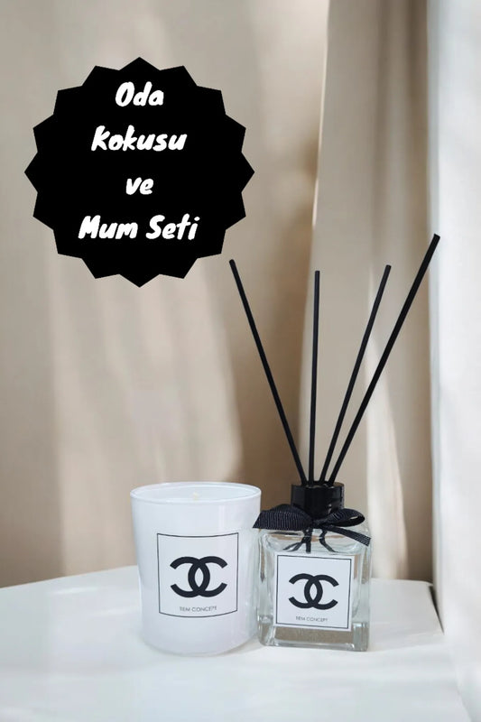 Vanilya Kokulu Beyaz Bardak Mum Ve 100 ml Çubuklu Oda Kokusu Seti