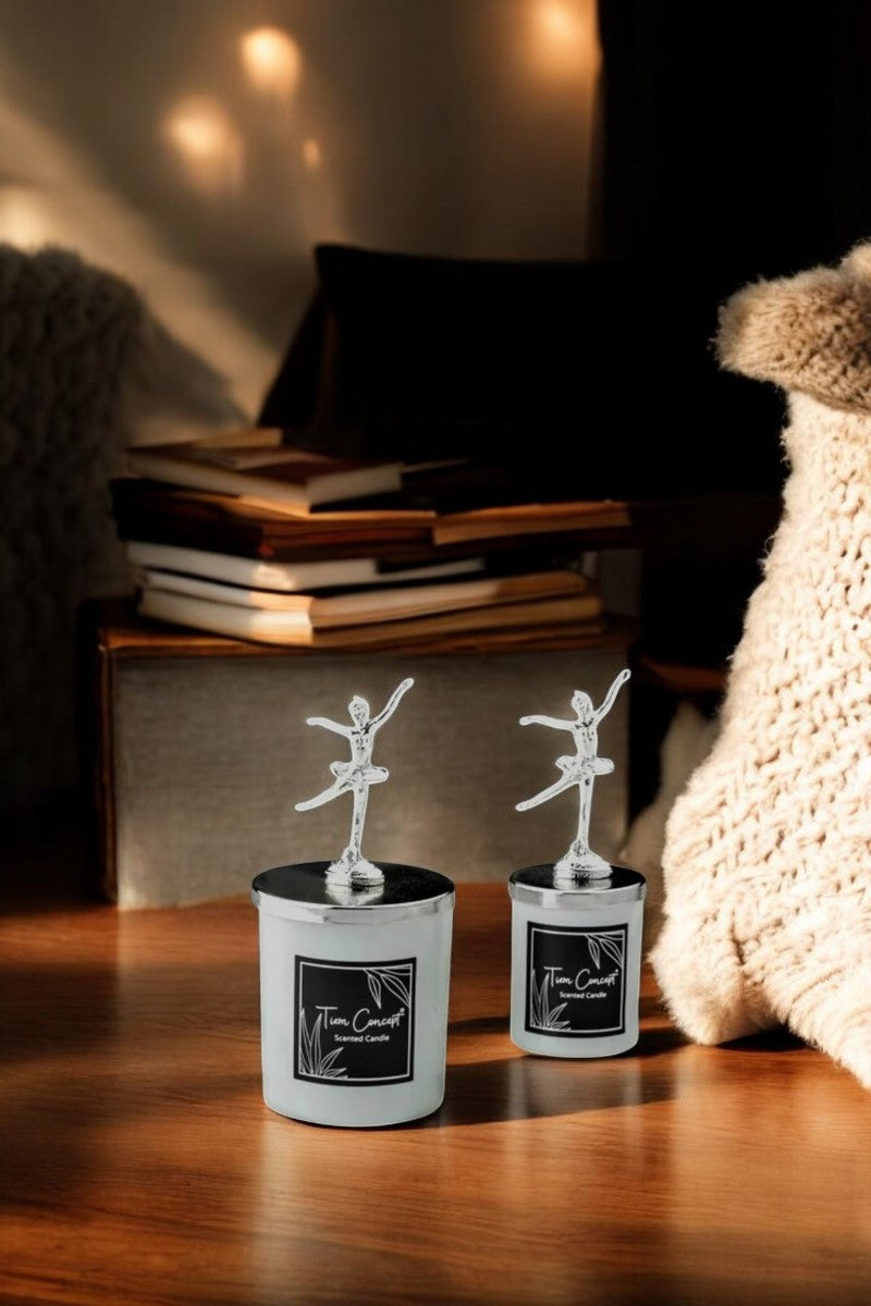 Tiem Concept Special Design Decorative Silver Ballerina Vanilla Scented 2-Piece White Glass Candle Set