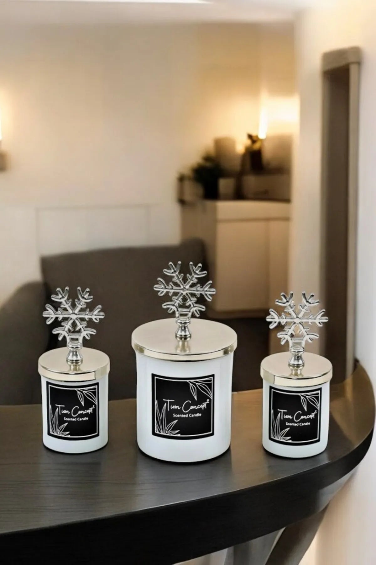 Dekoratif Özel Tasarım Gümüş Kartaneli Vanilya Kokulu 3'lü Beyaz Bardak Mum Seti