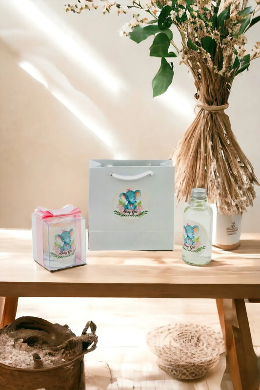 Kişiye Özel Bebek Hediyelik Doğum ve Doğumgünü Çantalı Kolonya ve Mum Seti 10'lu