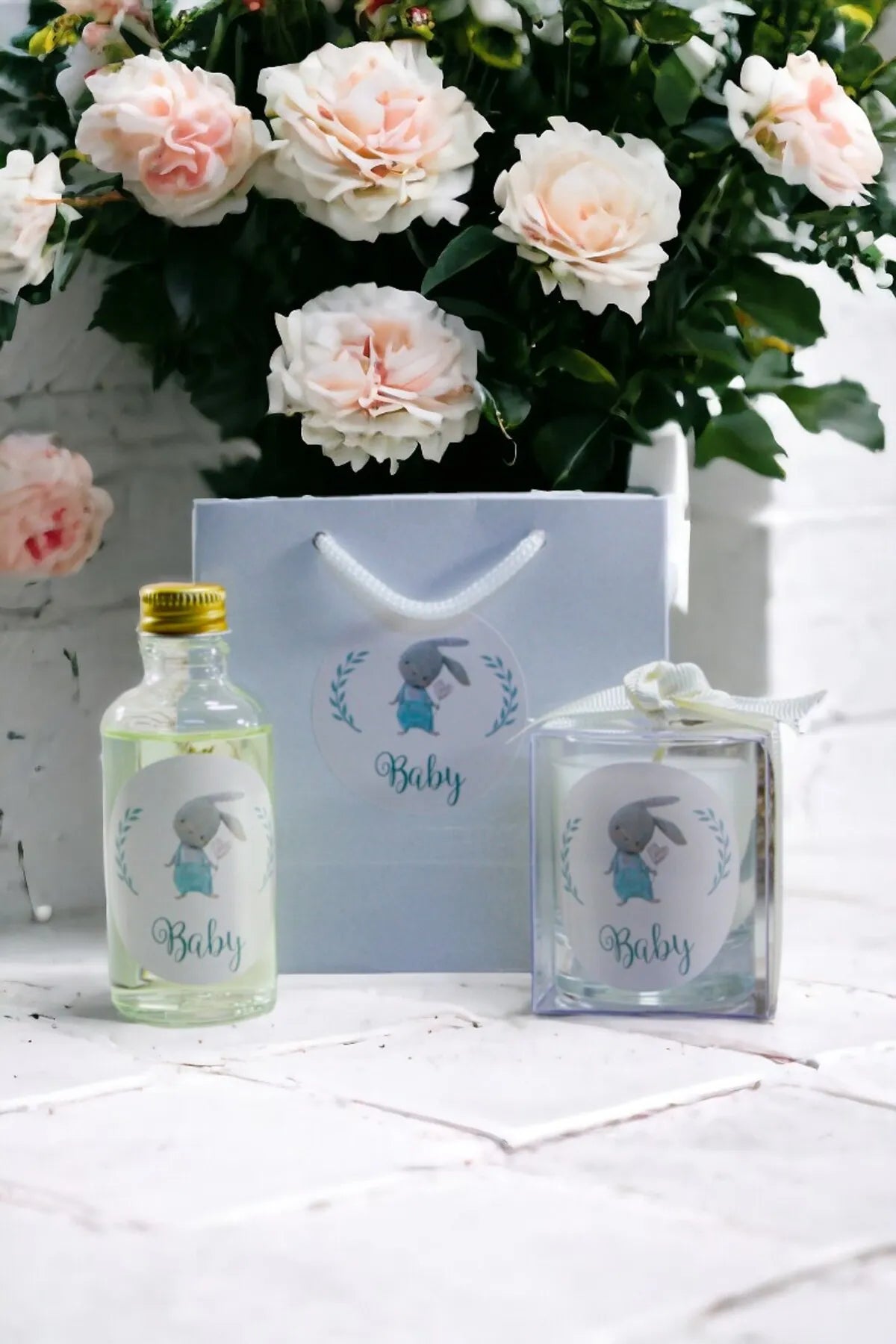 Tiem Concept Personalized Birth and Birthday Printed Bag Cologne and Candle Set of 10