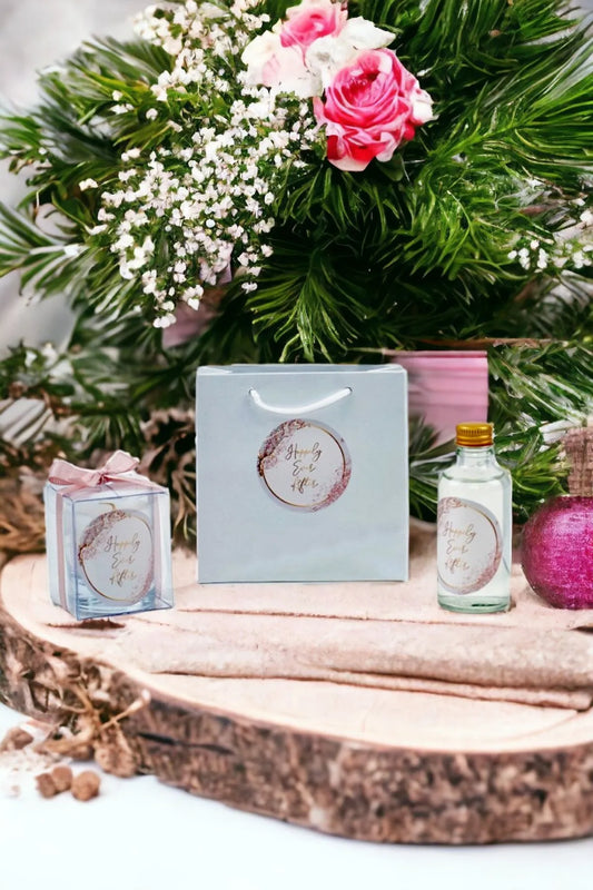 Kişiye Özel Nikah şekeri Baskılı Çantalı Kolonya ve Bardak Mum Seti 10'lu