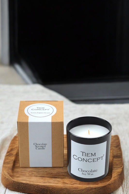 %100 Soya Mum Çikolata Kokulu Siyah Renkli Kutulu Bardak mum
