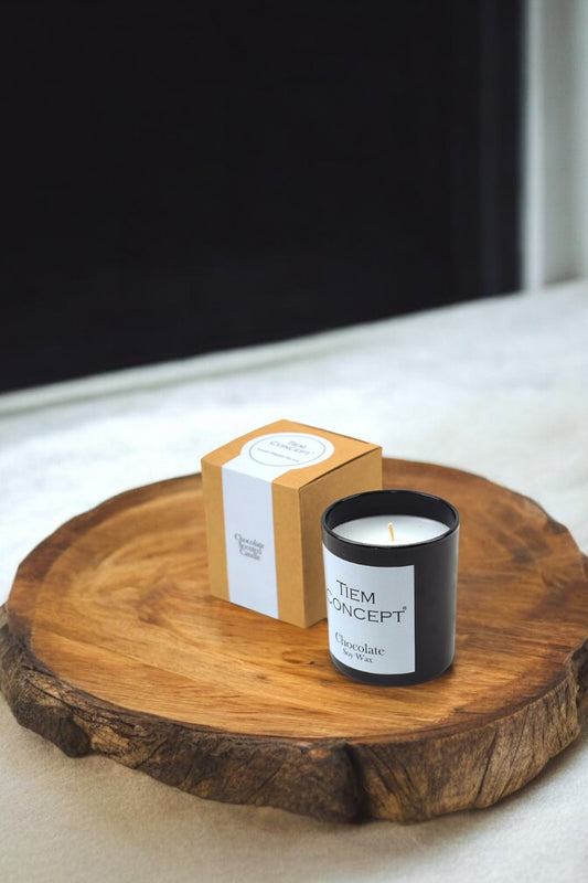 100% Soy Candle Chocolate Scented Black Color Boxed Glass Candle