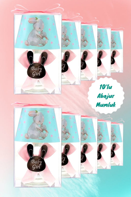 Baby Gift Boxed Custom Name Rabbit Printed Lampshade Candle Set of 10