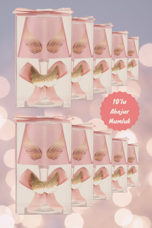 Baby Gift Boxed Personalized Powder Angel Wing Printed Lampshade Candle Set of 10
