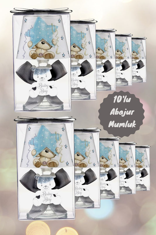 Baby Gift Boxed Custom Blue Star Bear Printed Lampshade Candle Set of 10