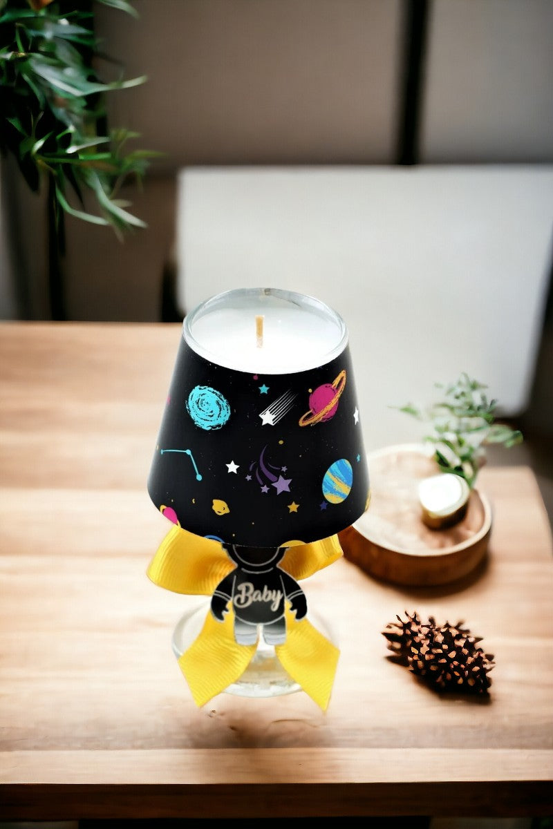 Baby Gift Boxed Personalized Yellow Decorated Space Printed Lampshade Candle Set of 10