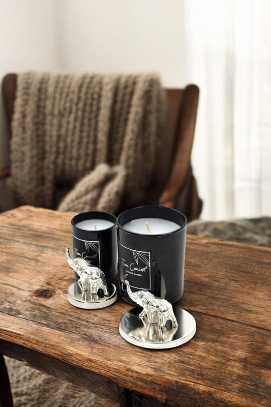 Dekoratif Gümüş Filli Vanilya Kokulu 2'li Beyaz Bardak Mum Seti