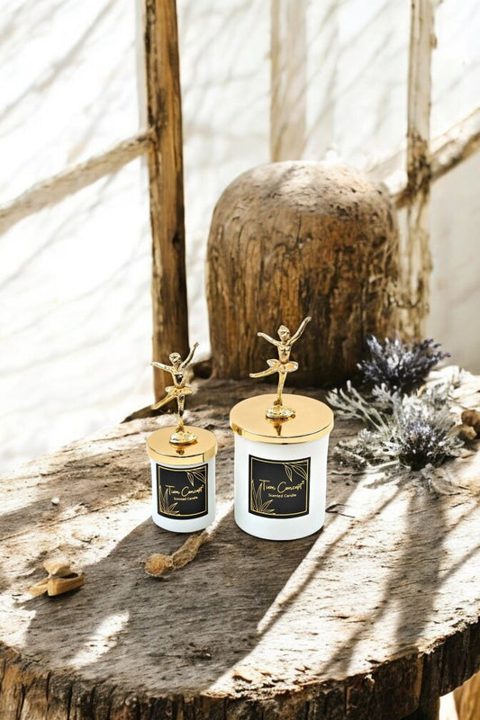 Tiem Concept Decorative Special Design Gold Ballerina Head White 2-Piece Glass Candle Set