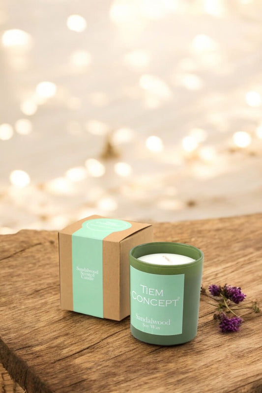%100 Soya Mum SandalAğacı Kokulu Yeşil Renkli Kutulu Bardak mum
