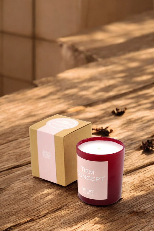 100% Soy Candle Amber Scented Claret Red Color Boxed Glass Candle