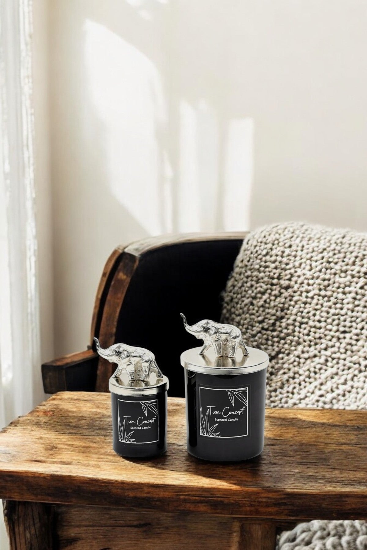 Tiem Concept Special Design Decorative Silver Filled Vanilla Scented 2-Piece White Glass Candle Set