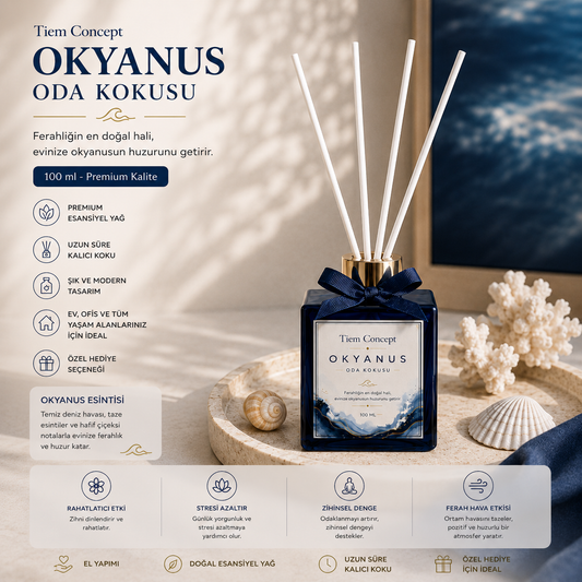 Çubuklu Oda Kokusu 100 ml Okyanus - Lacivert Parlak Şişeli Oda Kokusu