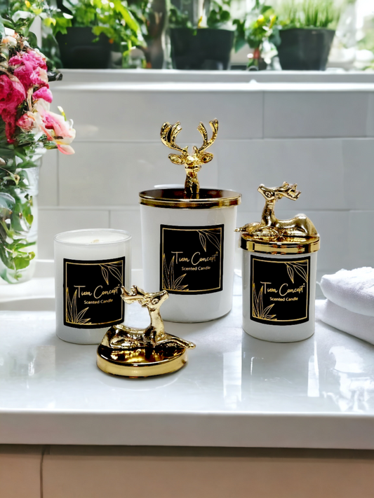 Dekoratif Gold Geyikli Vanilya Kokulu Beyaz Bardak Mum 3'lü Set