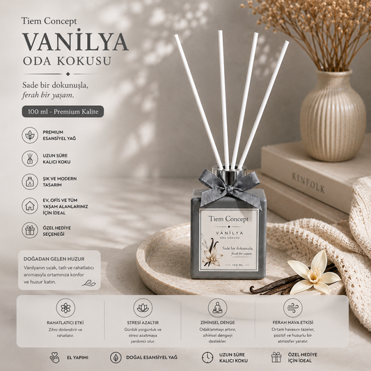 Çubuklu Oda Kokusu 100 ml Vanilya - Gri Parlak Şişeli Oda Kokusu