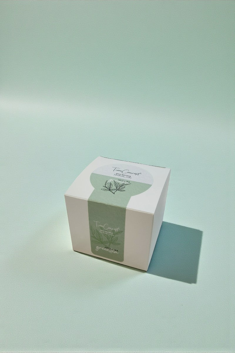 Yeşilçay Kokulu Ahşap Fitilli %100 Soya Mum - Şeffaf Bardak Yeşil Renkli Aromaterapi 150cc