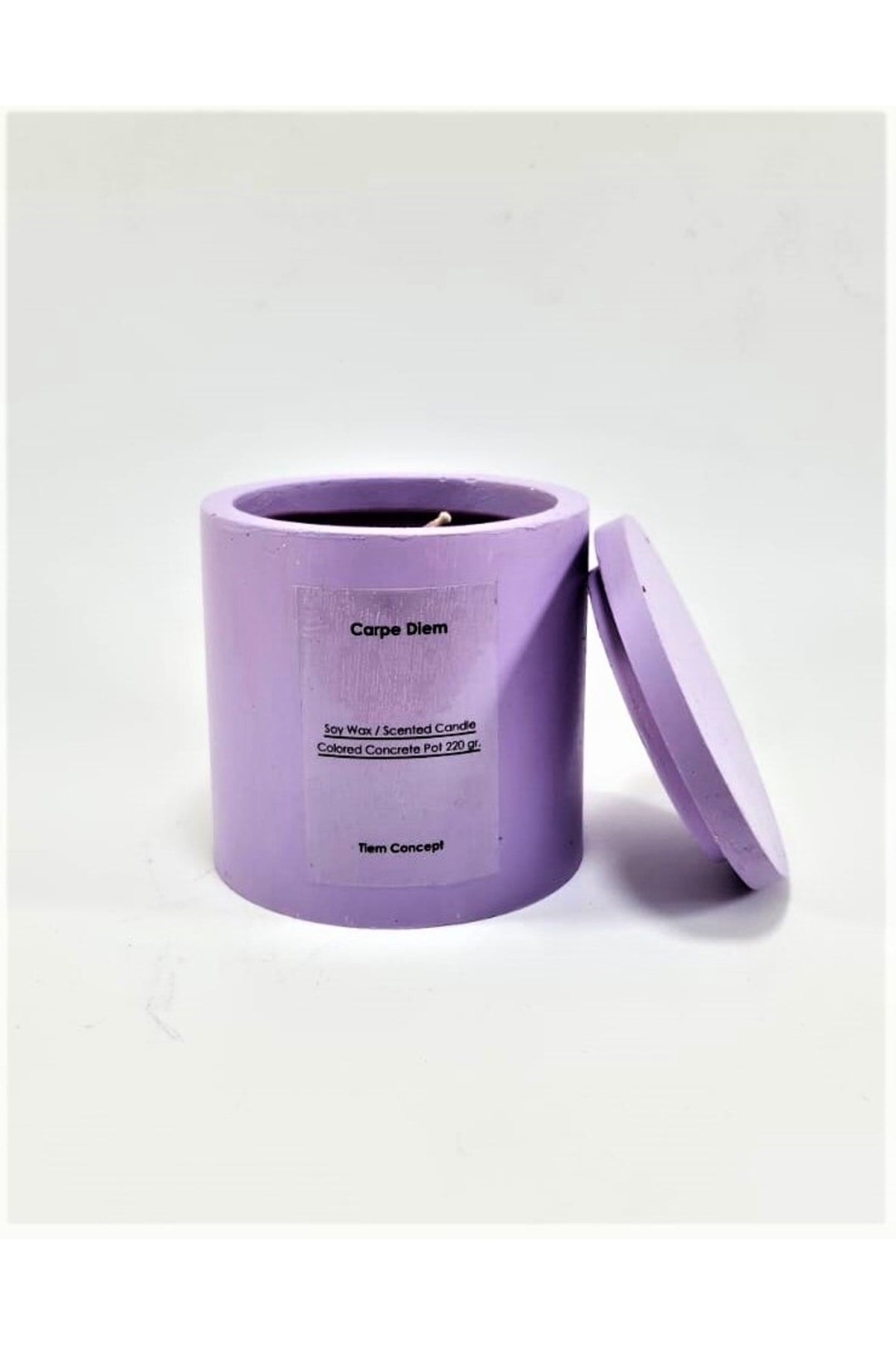 Dekoratif Lavanta Kokulu Lila Renkli Beton Saksılı ve Kapaklı Soya Mum