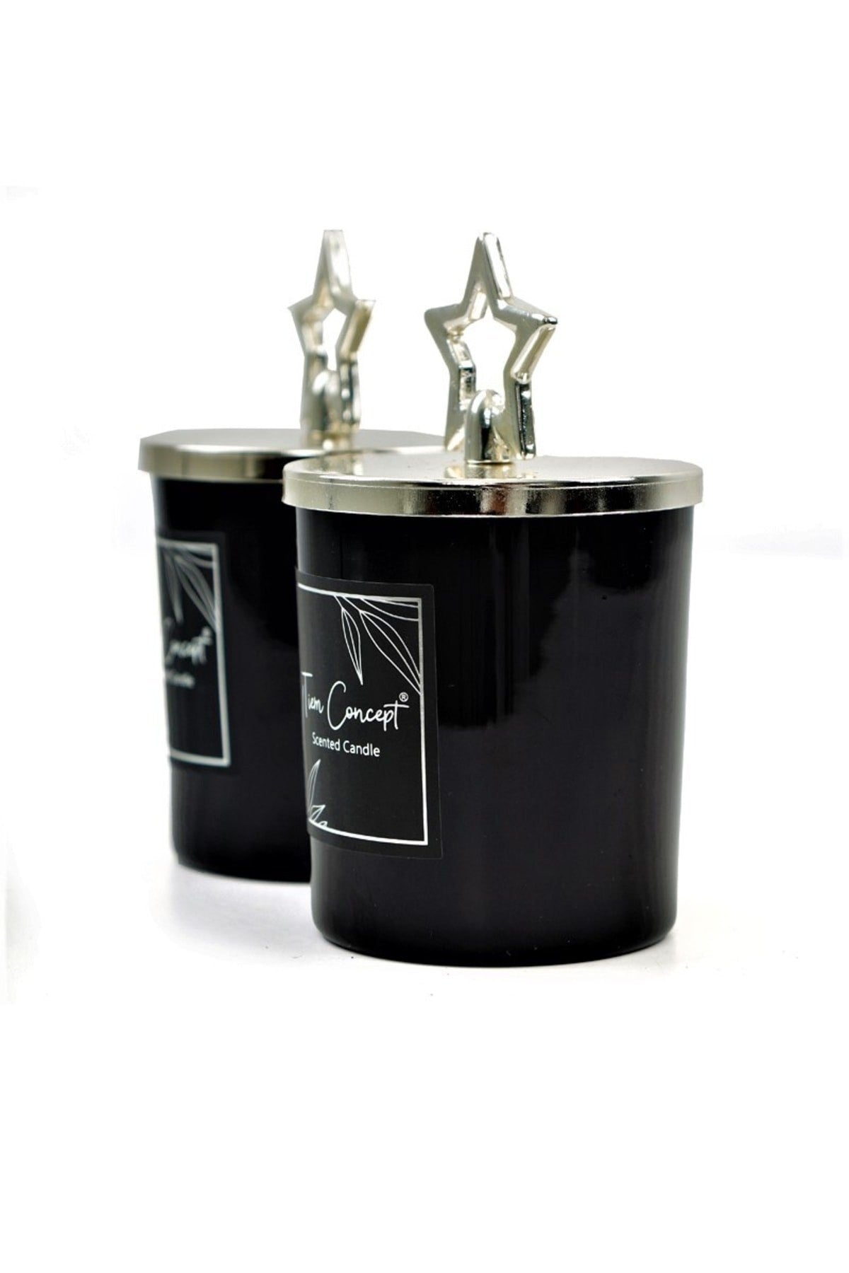 Tiem Concept Decorative Special Design Silver Star Headed 2-Piece Black Glass Candle Set