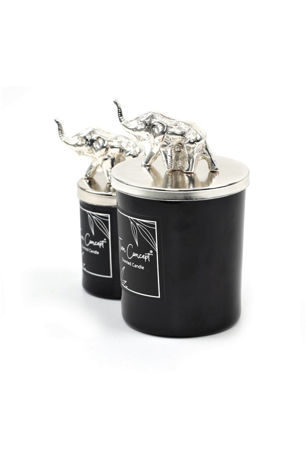 Dekoratif Gümüş Filli Vanilya Kokulu 2'li Beyaz Bardak Mum Seti