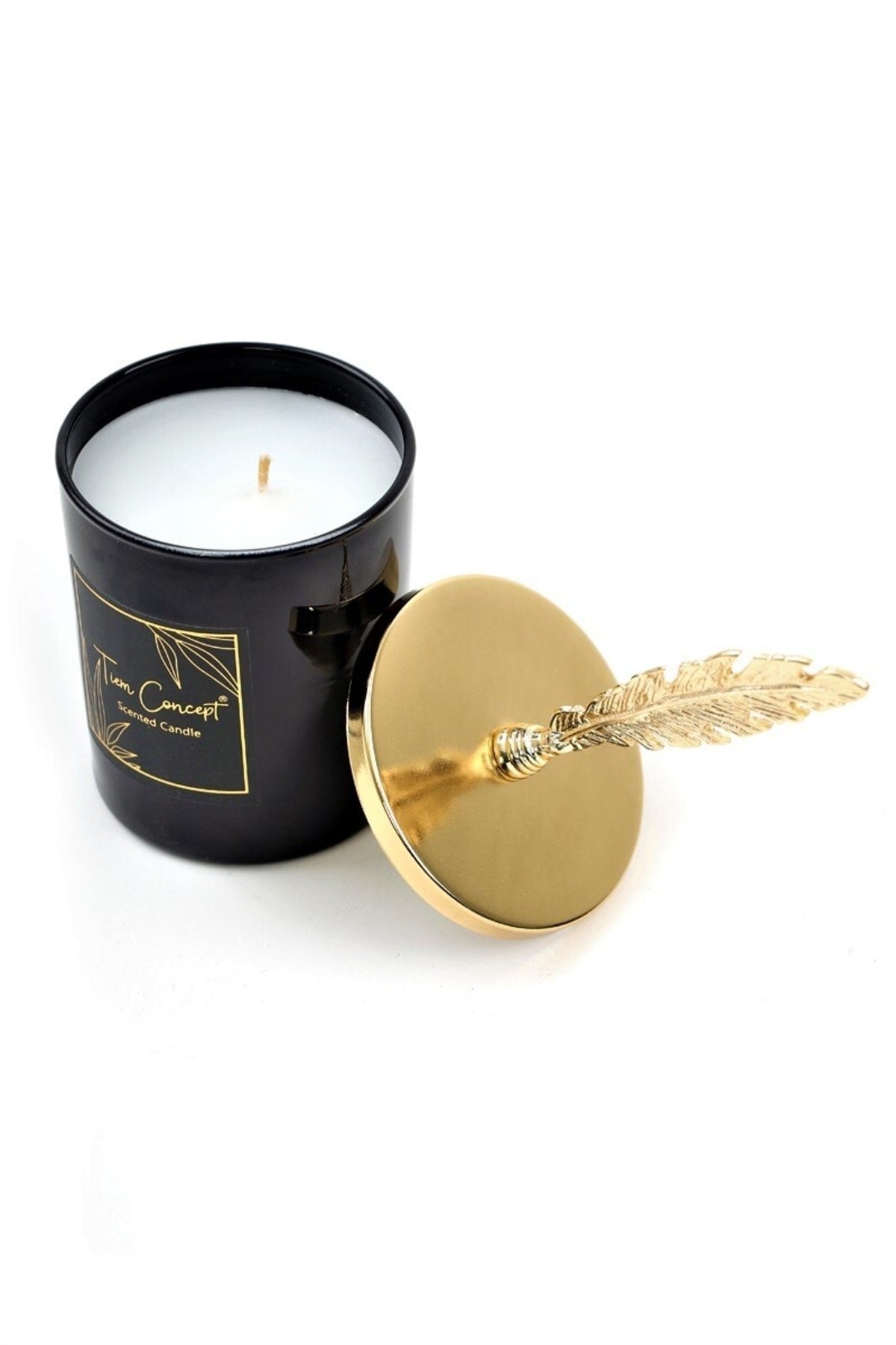 Tiem Concept Special Design M Letter Vanilla Scented Gold Feather Top Black Glass Candle