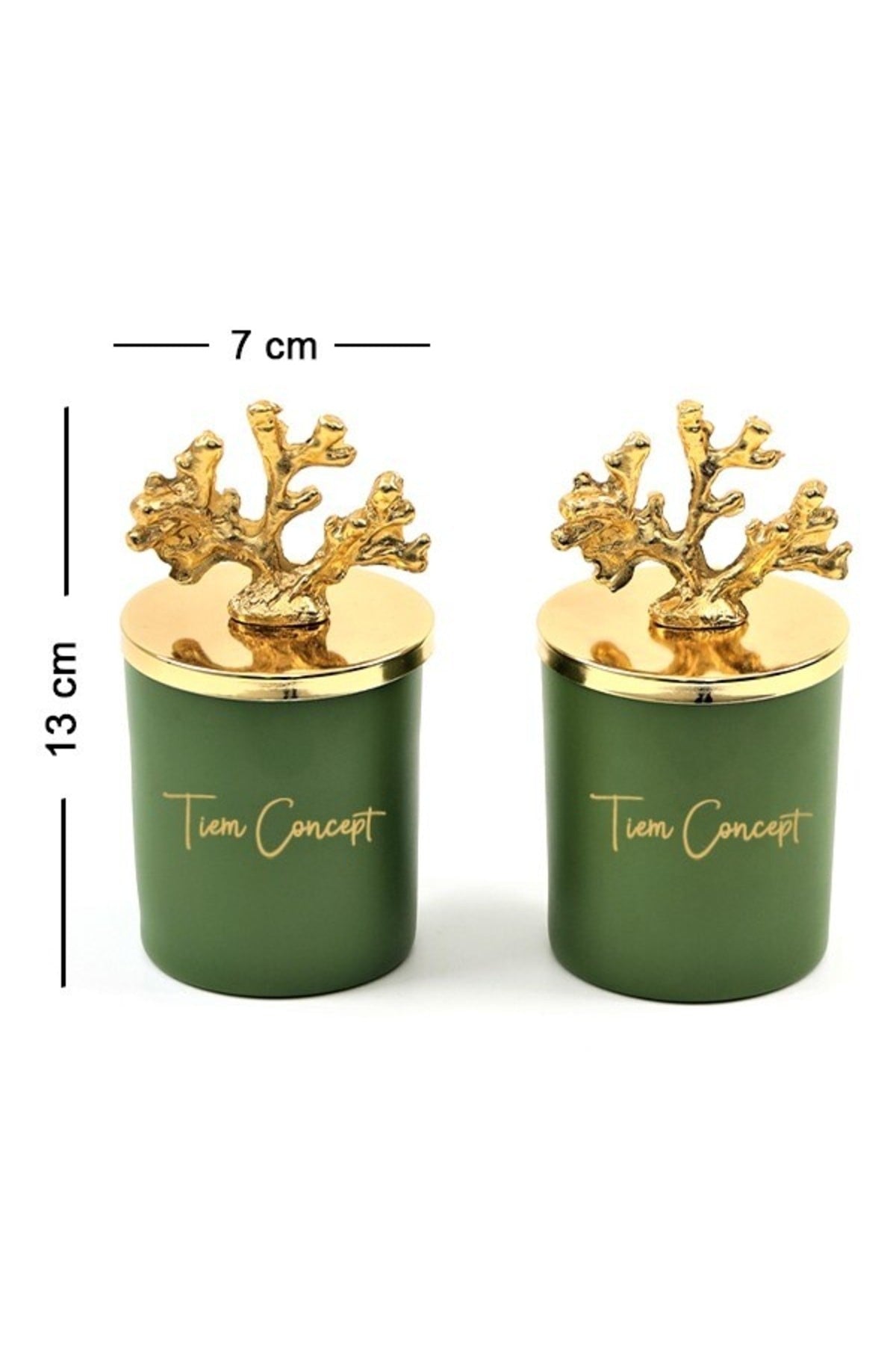 Tiem Concept Decorative Special Design Gold Coral Top Green Tea Scented 2-Piece Green Glass Candle Set