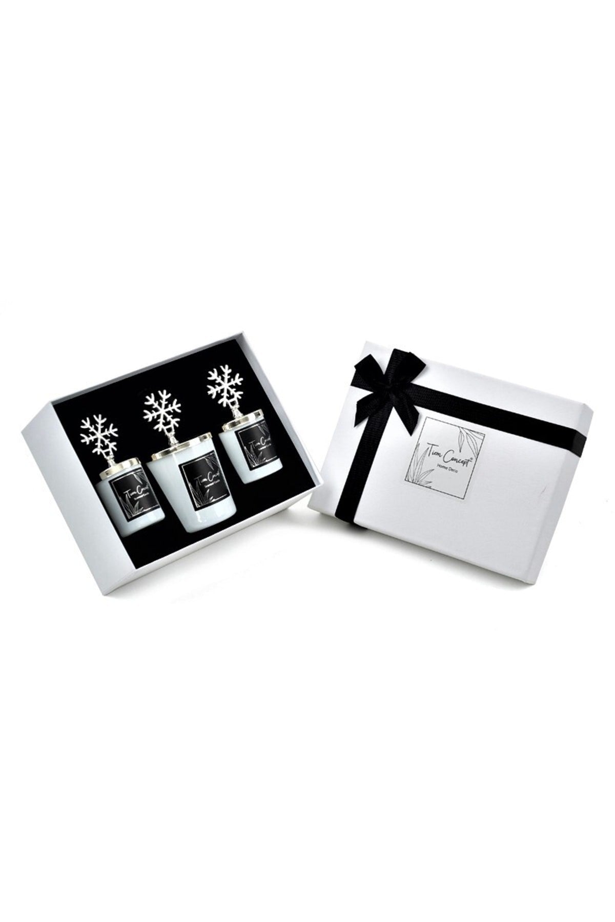 Dekoratif Hediye Kutulu Vanilya Kokulu Gümüş KarTaneli 3lü Beyaz Bardak Mum Seti