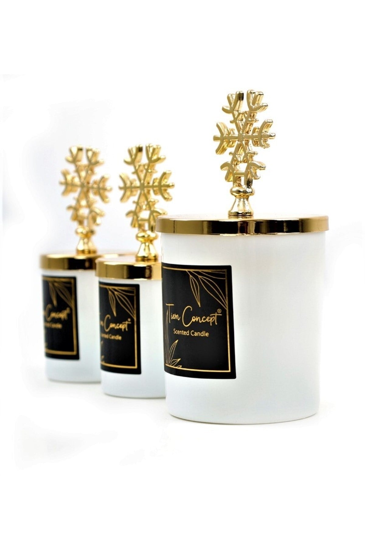 Tiem Concept Decorative Gift Boxed Vanilla Scented Gold Snowflake 3-Piece White Glass Candle Set