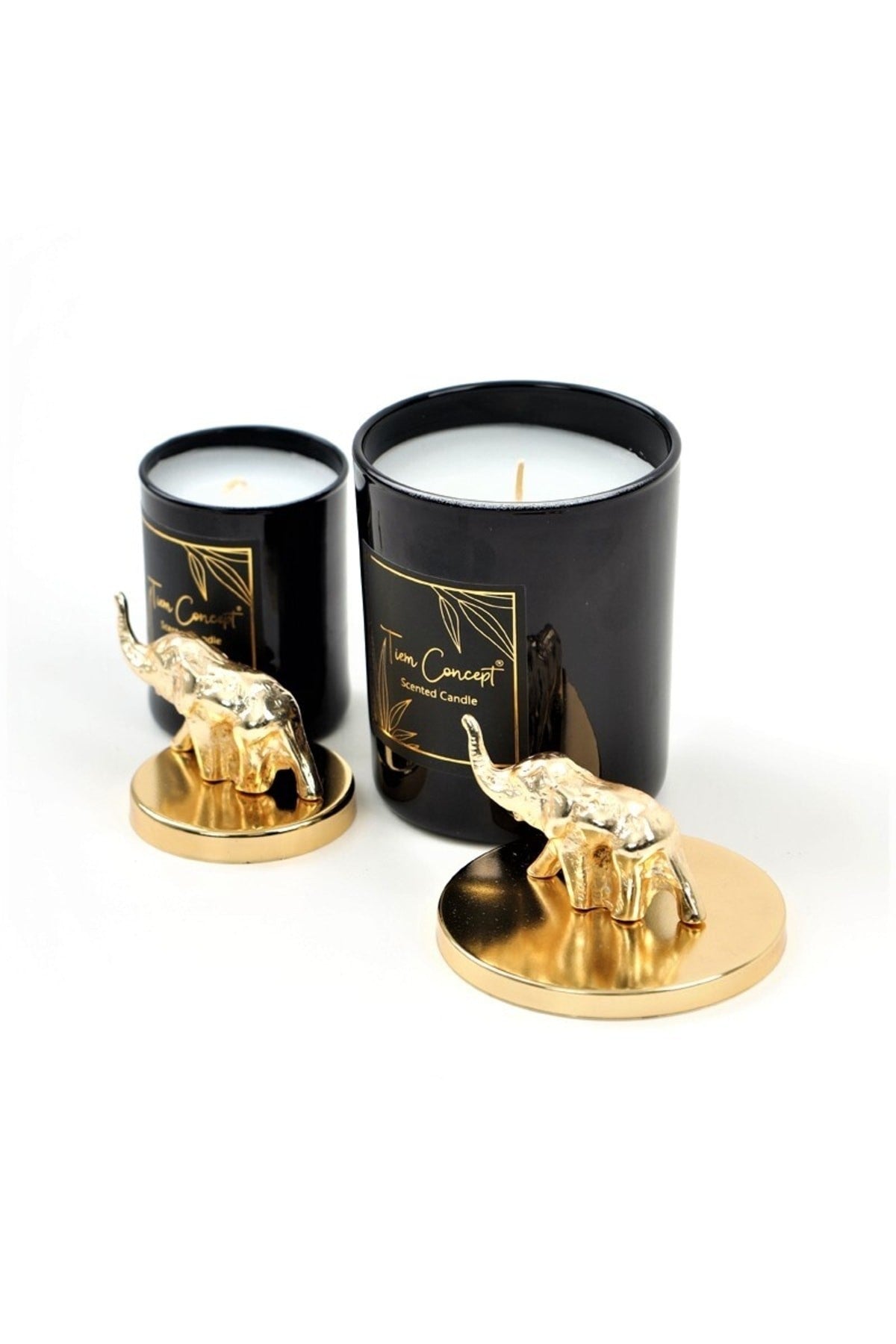 Dekoratif Gold Fil Tepelikli 2'li Siyah Bardak Mum Seti