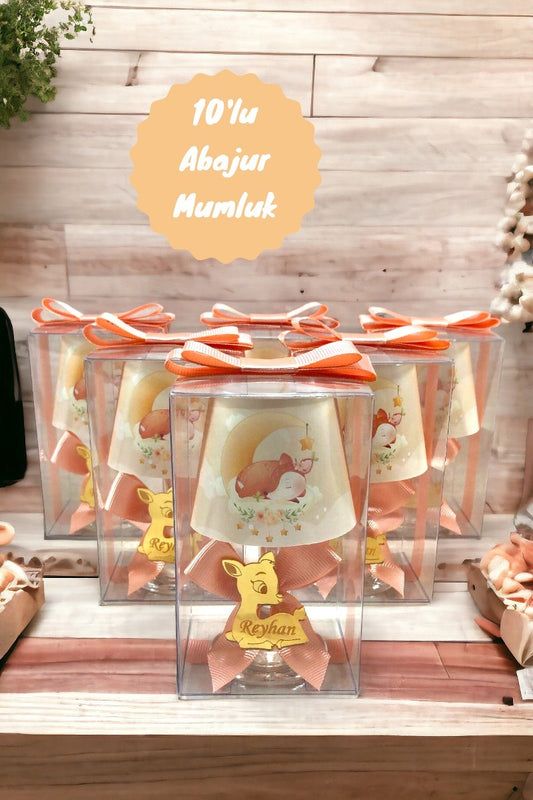 Bebek Hediyelik Kutulu Kişiye Özel Ceylan Baskılı Abajur Mum Seti 10'lu