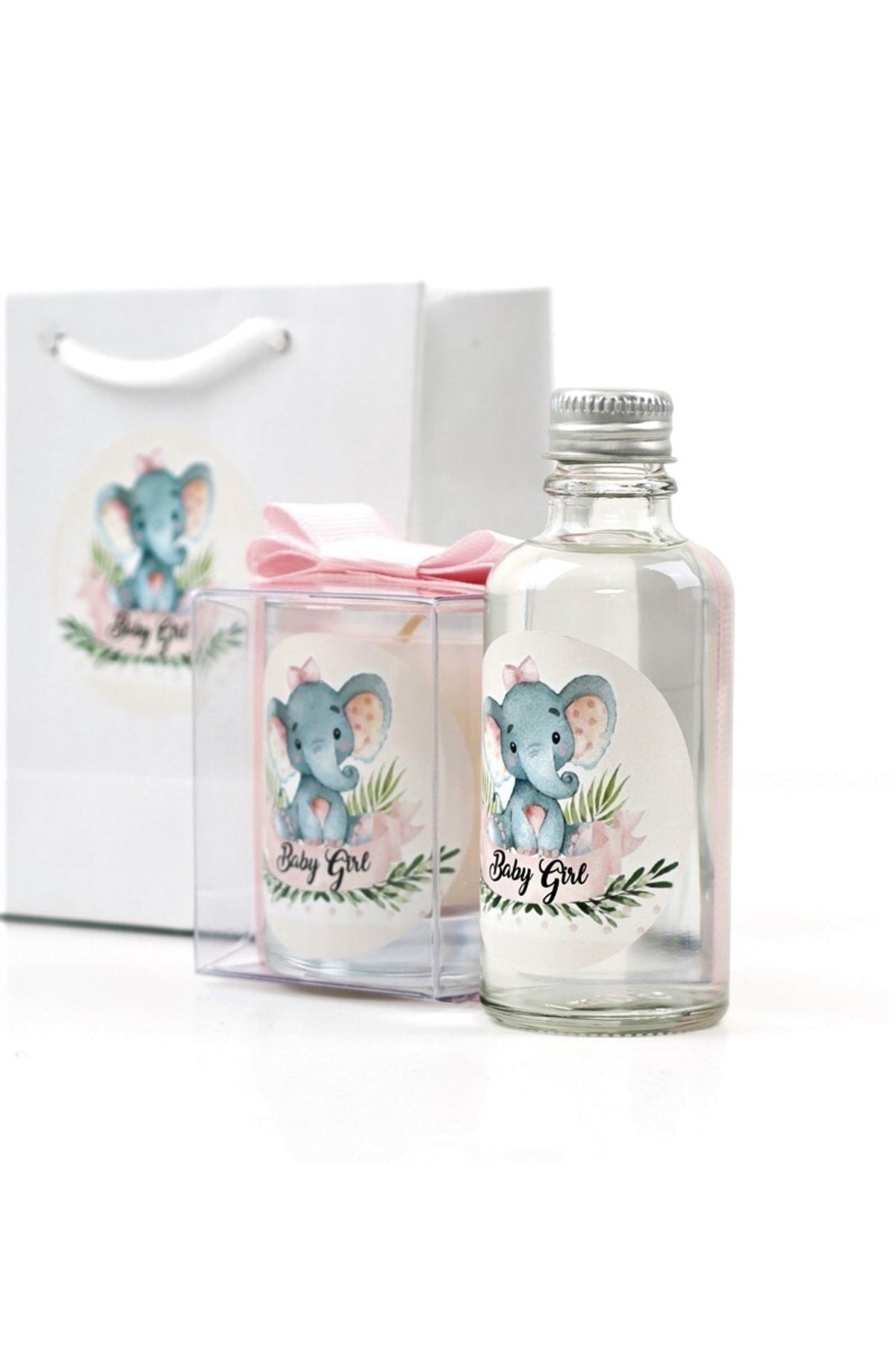 Kişiye Özel Bebek Hediyelik Doğum ve Doğumgünü Çantalı Kolonya ve Mum Seti 10'lu