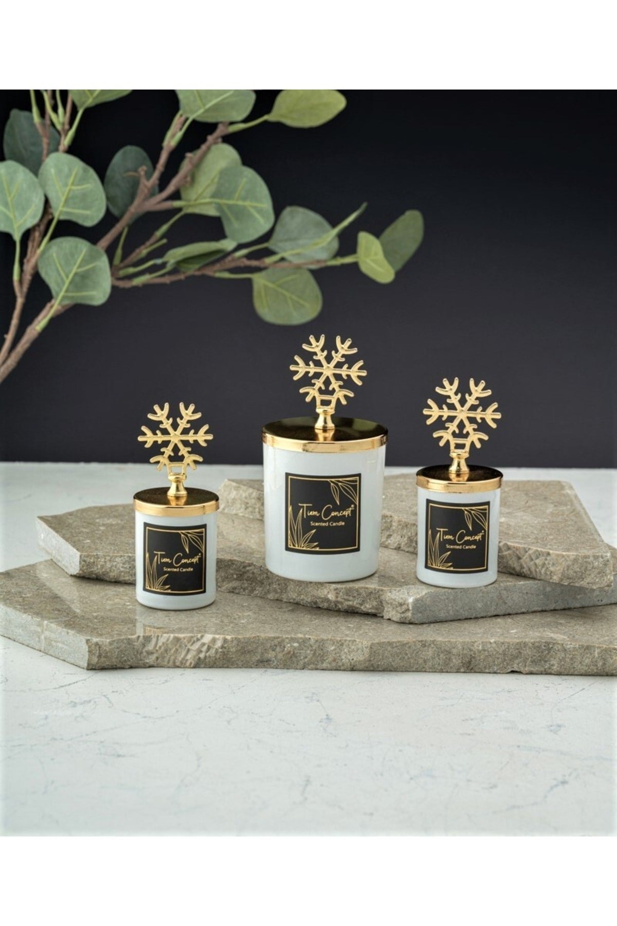 Tiem Concept Decorative Special Design Gold Cardboard Vanilla Scented 3-Piece White Glass Candle Set
