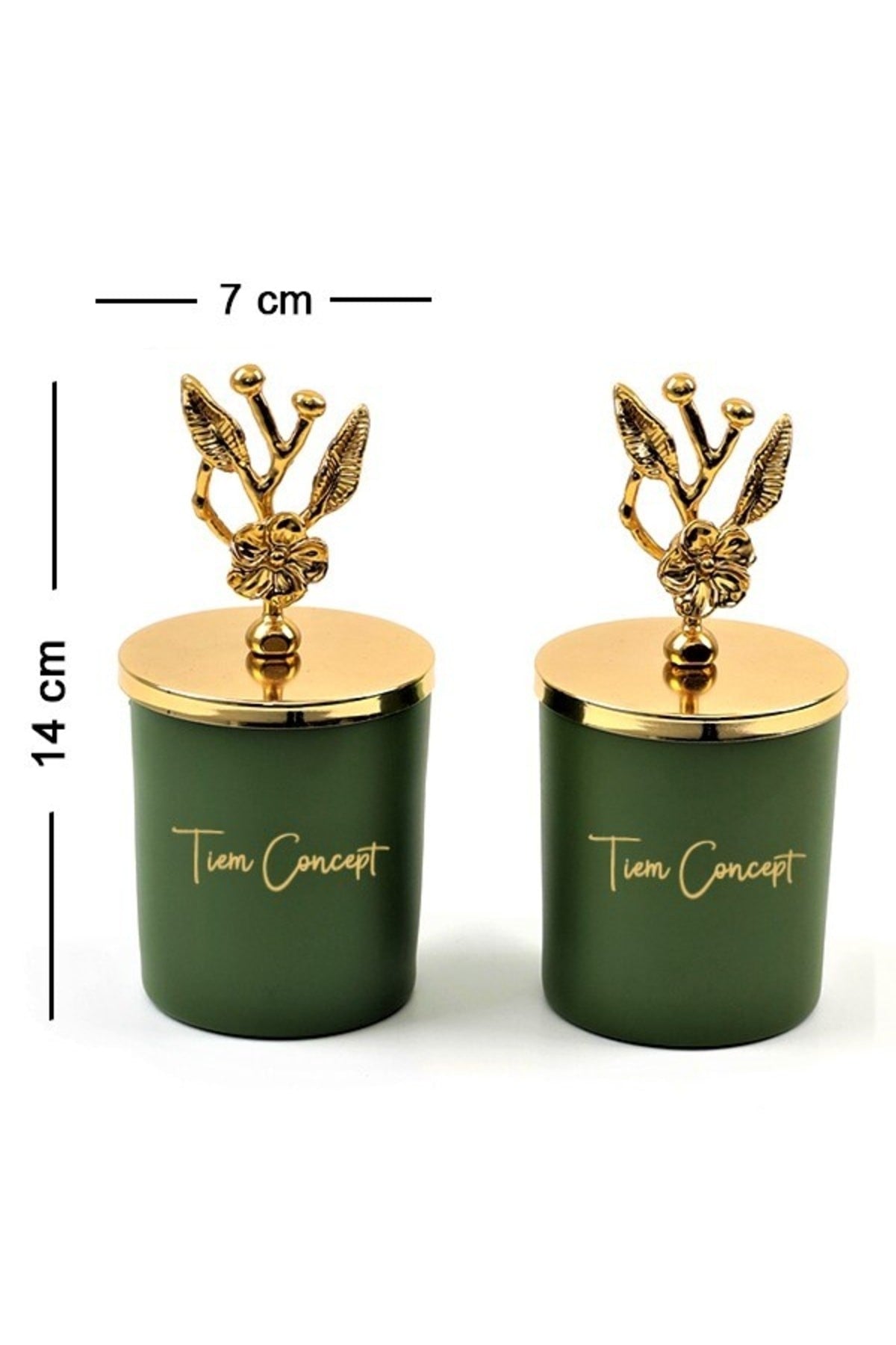 Dekoratif Özel Tasarım Gold Zeytin Dalı Tepelikli Yeşil Çay Kokulu 2li Bardak Mum Seti
