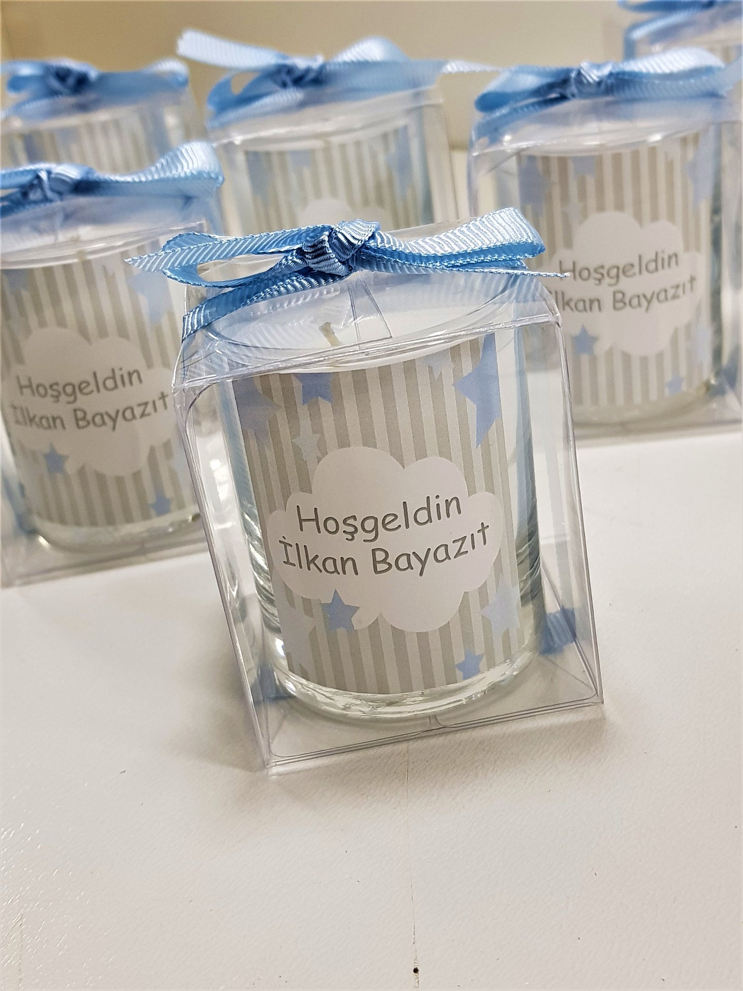 Tiem Concept Baby Gift Striped Cloud Printed 10 Piece Glass Candle