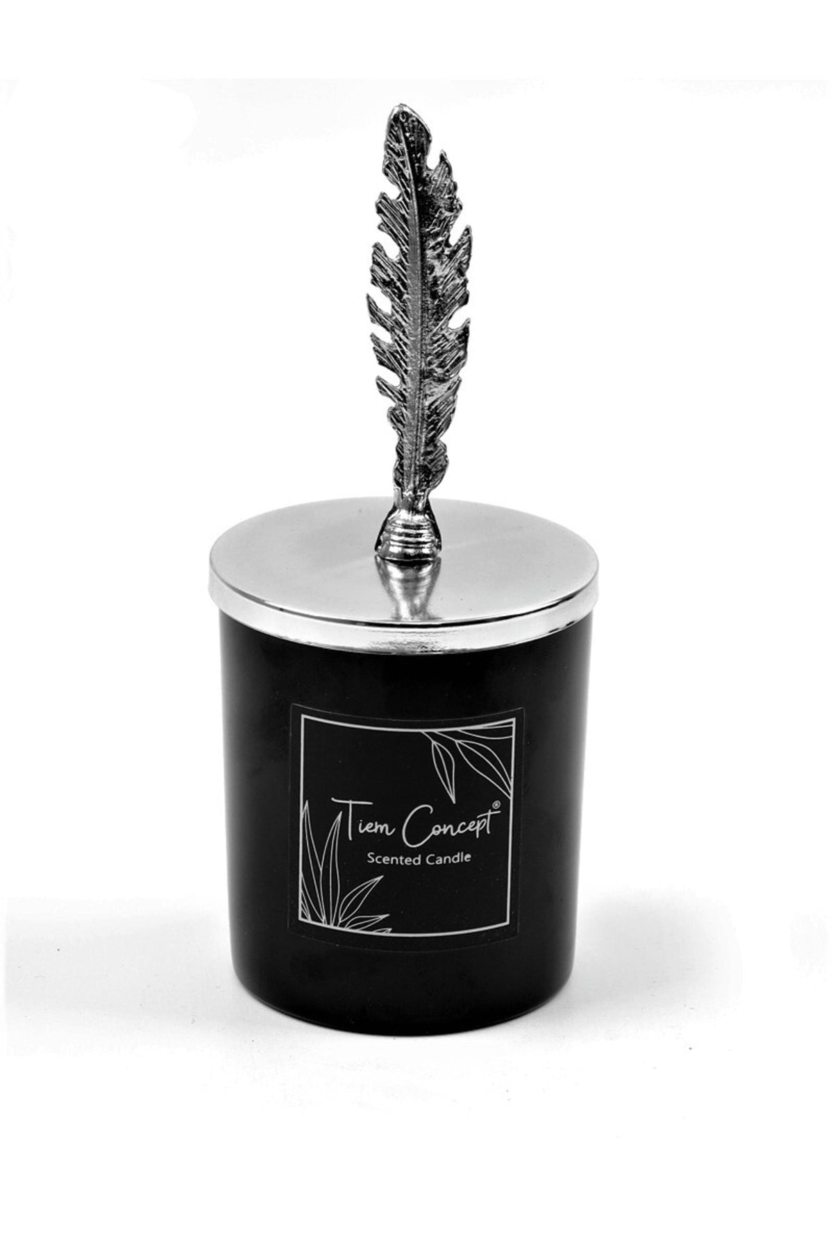 Tiem Concept Special Design Letter A Vanilla Scented Silver Feather Top Black Glass Candle