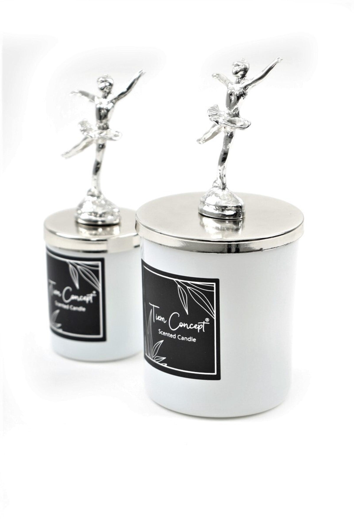 Dekoratif Gümüş Balerinli Vanilya Kokulu 2'li Beyaz Bardak Mum Seti