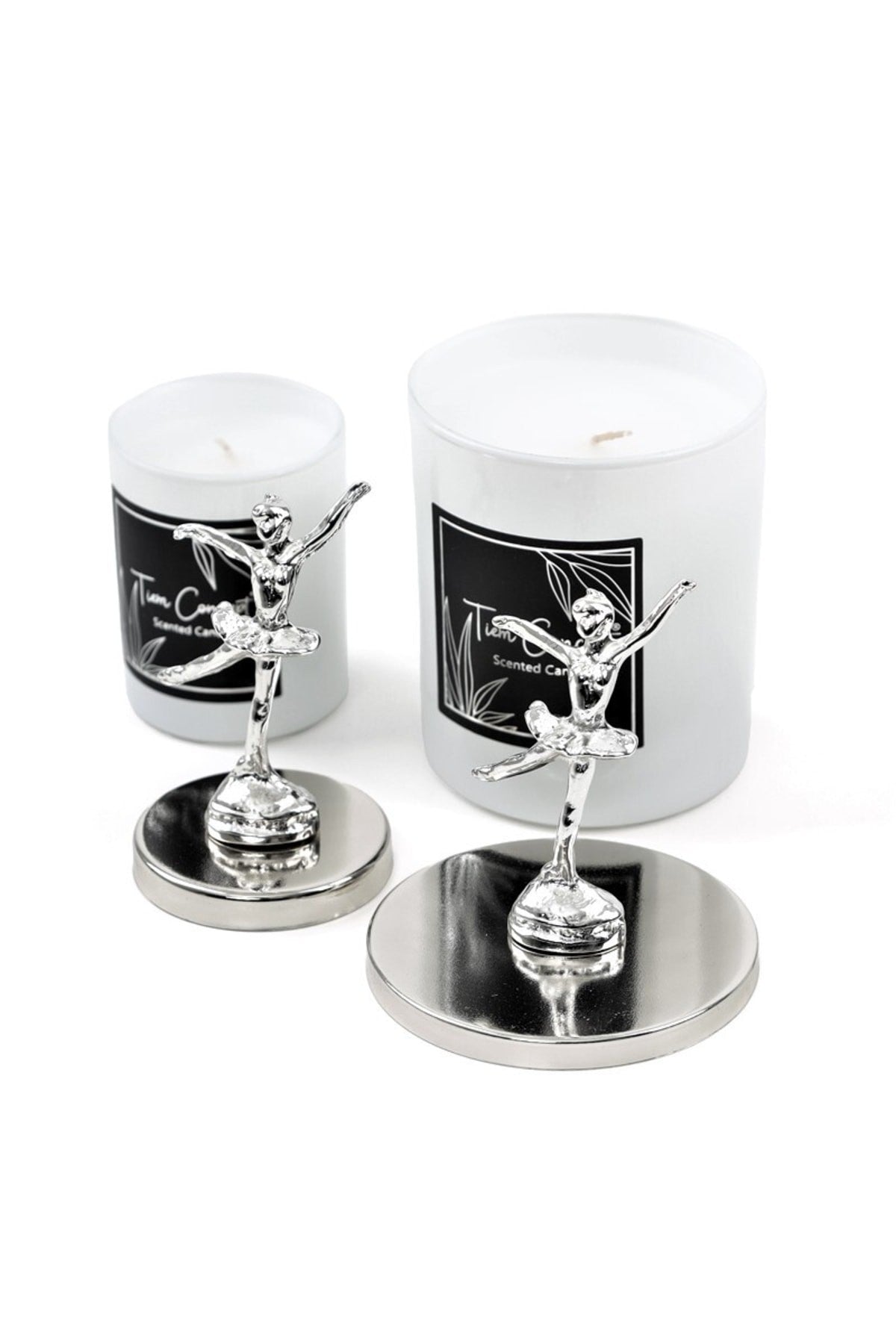 Dekoratif Gümüş Balerinli Vanilya Kokulu 2'li Beyaz Bardak Mum Seti