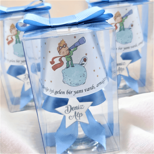 Baby Gift Custom Blue Decorated Little Prince Printed Lampshade Candle Set of 10