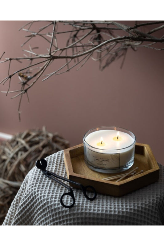 Şeffaf Cam Doğal Üretim Büyük Soya Mum 2 Fitilli (11x6 cm )