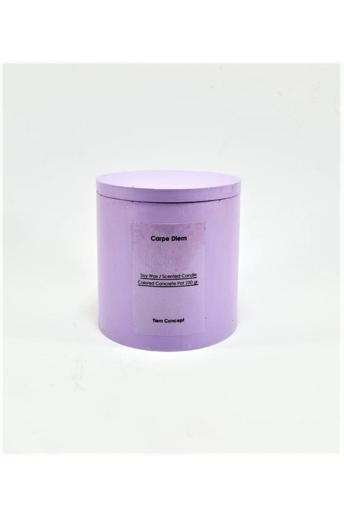 Tiem Concept Decorative Lavender Scented Lilac Colored Concrete Flowerpot and Lid Soy Candle,