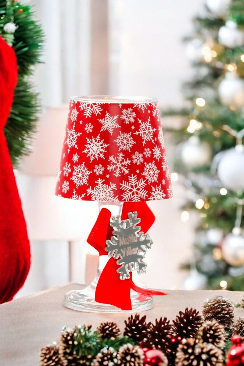 Yılbaşı Kar Tanesi Konseptli Hediyelik Abajur Mumluk (2 Adet )