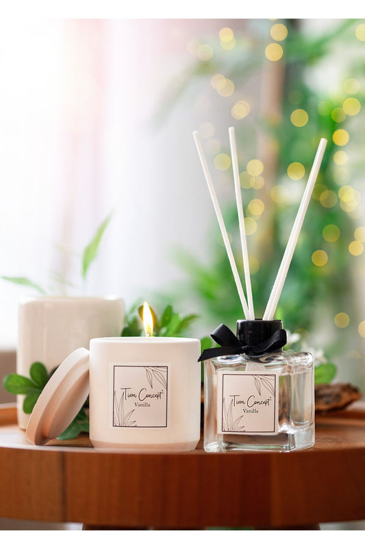 Dekoratif 2'li Vanilya Oda Kokusu Ve Beton Mum Seti