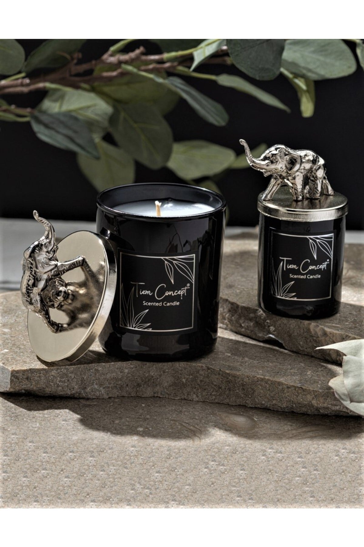 Dekoratif Gümüş Filli Vanilya Kokulu 2'li Beyaz Bardak Mum Seti