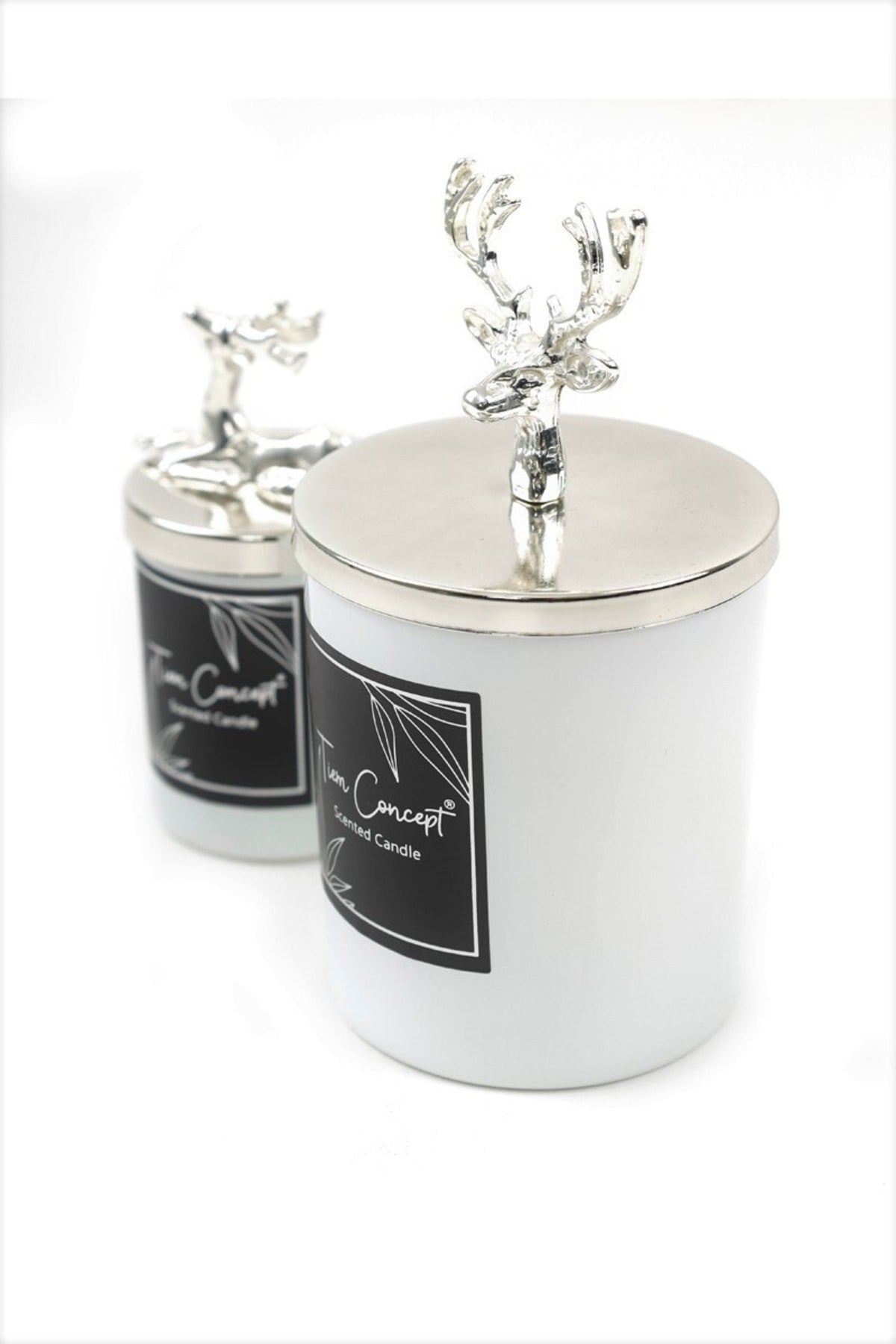 Tiem Concept Special Design Decorative Silver Deer Vanilla Scented 2-Piece White Glass Candle Set