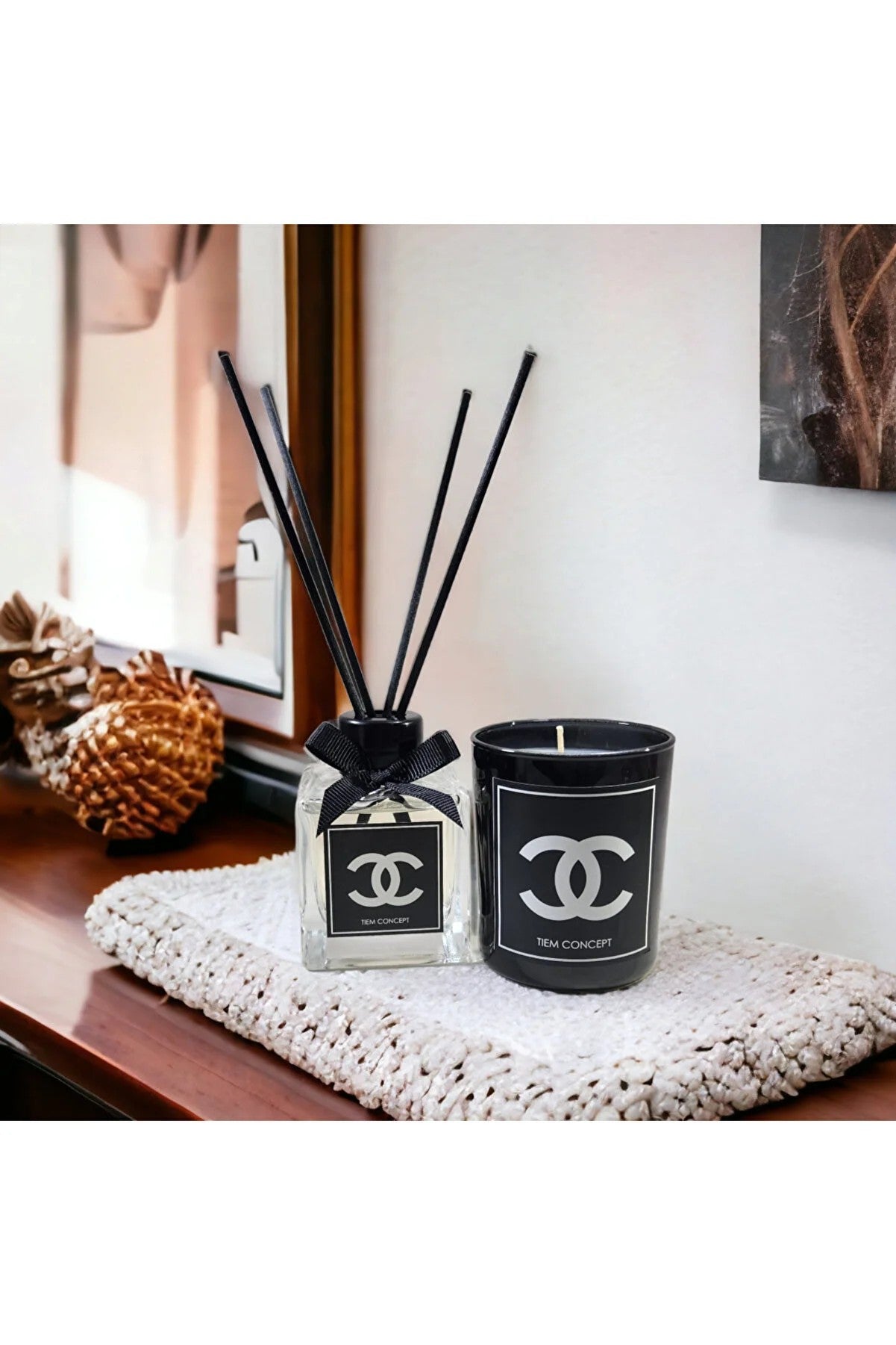 Stick Room Fragrance 100 ml and Black Glass Candle Set